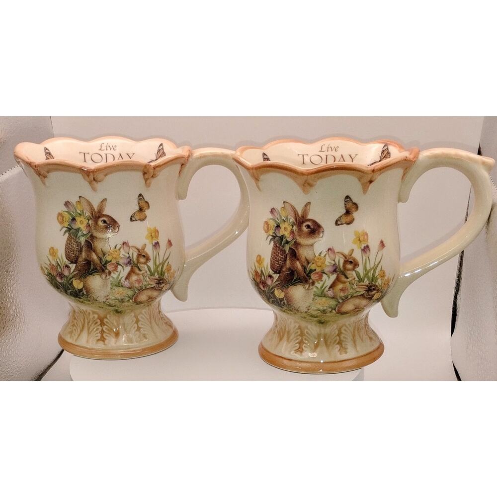 Cracker Barrel Easter Traditions Bunny Mug Set 2 Live Today Cherish Yesterday - Picture 1 of 3